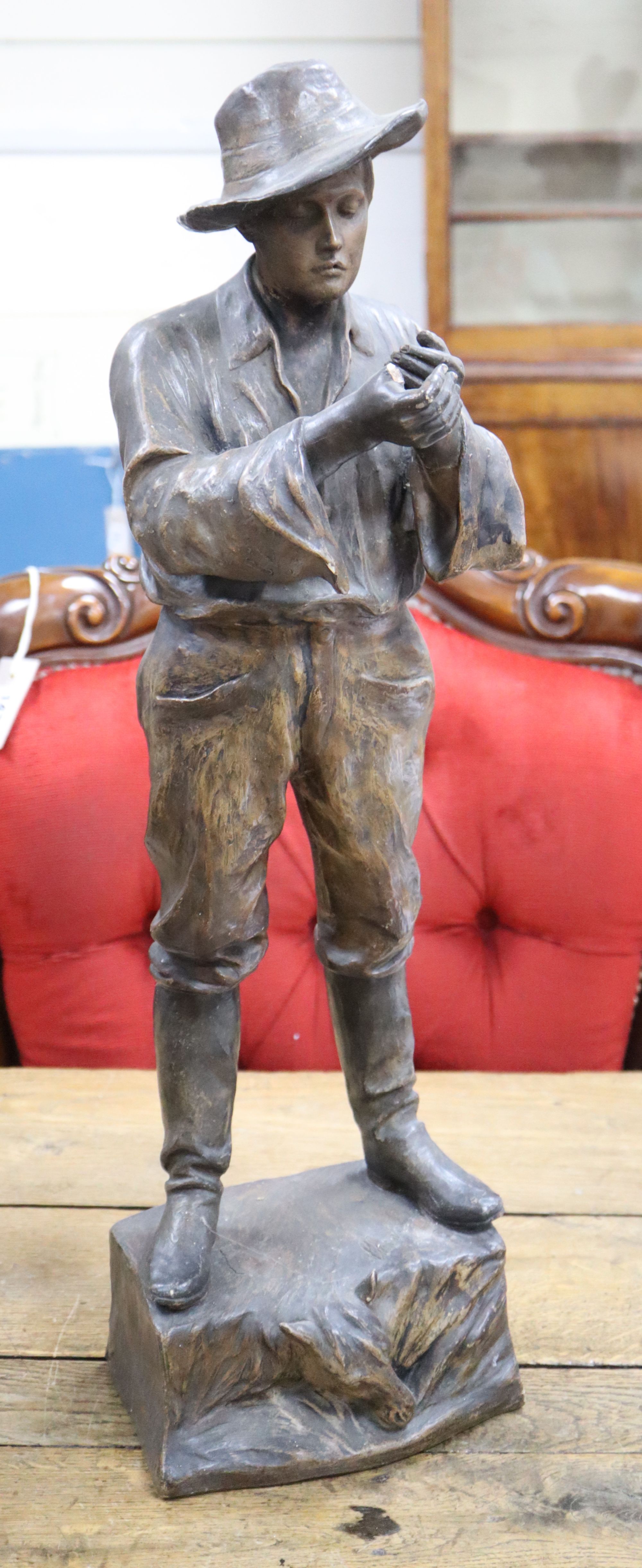 A large Goldscheider cold painted pottery figure of a cowboy, height 67cm